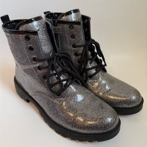 Geox Silver Glitter Combat Boots